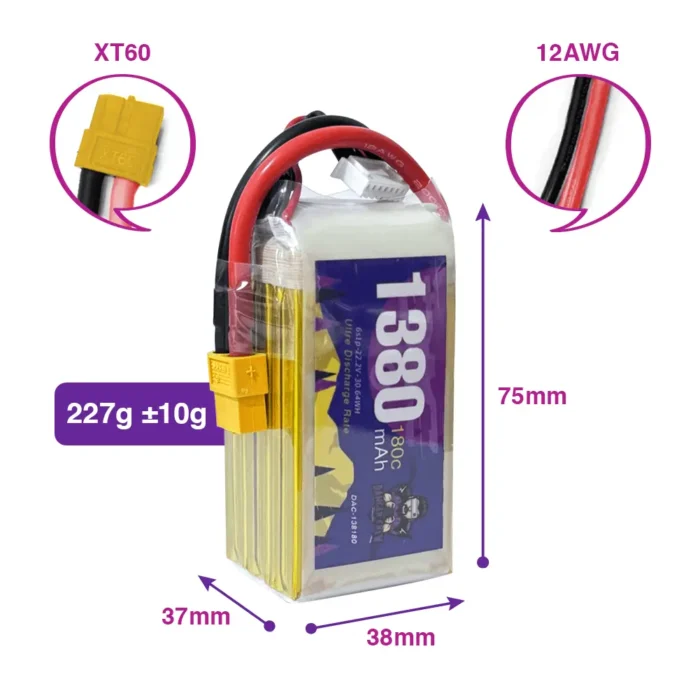 Danger Crew Lipo Battery FPV Series 1380mAh 6s 180C V2 With XT60 Plug