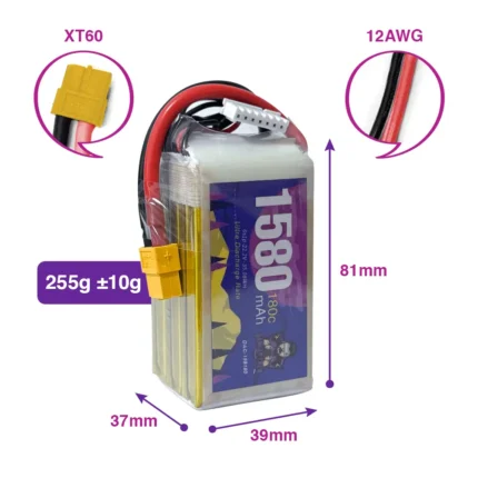 Danger Crew Lipo Battery FPV Series 1580mAh 6s 180C With XT60 Plug
