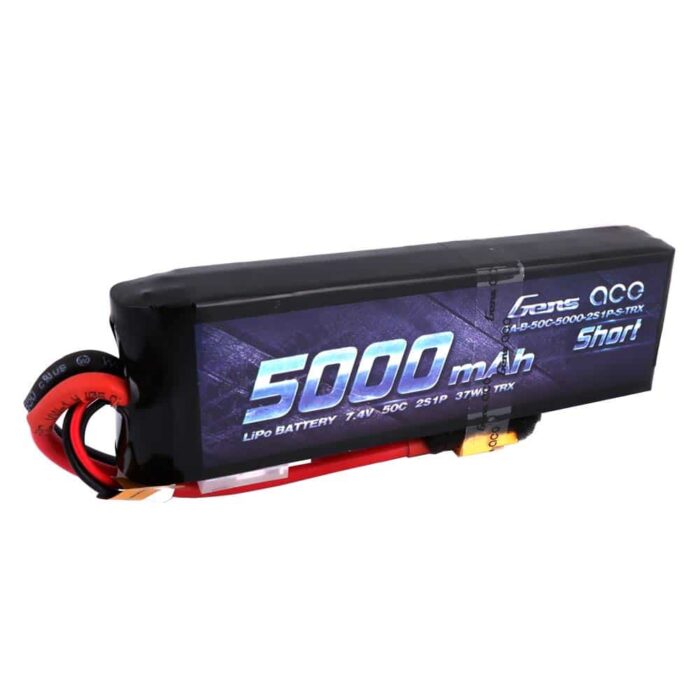 Gens ace 5000mAh 7.4V 50C 2S1P Short-Size Lipo Battery Pack with XT60 Plug