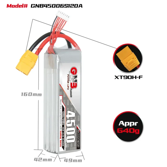 GAONENG GNB 6S 4500mAh 120C LiPo Battery XT90 - view 2